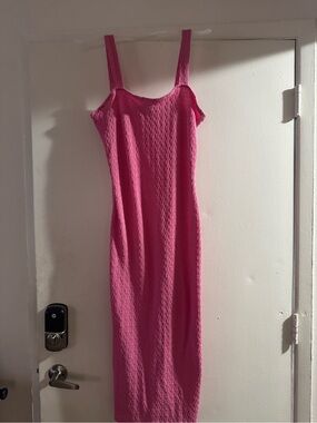 Fitted Hot Pink Knit Maxi Dress with Wide Straps